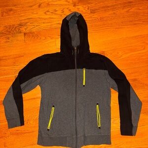The North Face Gray & Black Zip Hoodie with Neon Yellow Trim